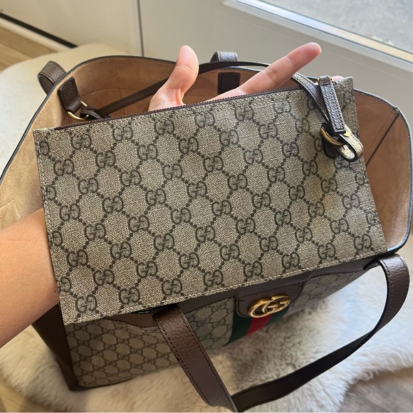 AUTHENTIC Gucci GG Supreme Monogram Web Ophidia Soft Tote Brown - Picture 12 of 16